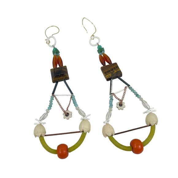 Bohemian Style Handmade Dangle Tiger Eye Earrings With Beads and Charms - Picture 2 of 9